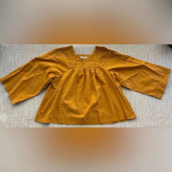 Madewell Mustard Yellow Square Neck Peasant Top - Picture 2 of 4